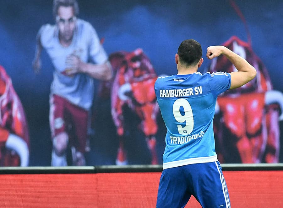 Kyriakos Papadopoulos celebrates scoring in Leipzig.