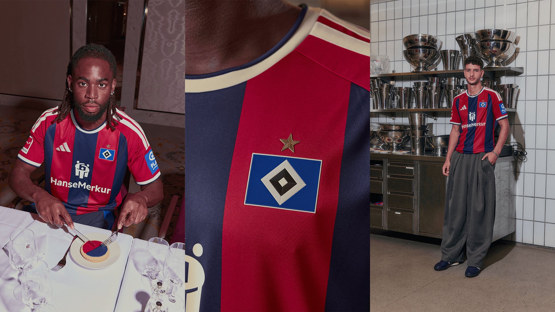 HSV-Spieler posieren in neuem Ausweichtrikot.