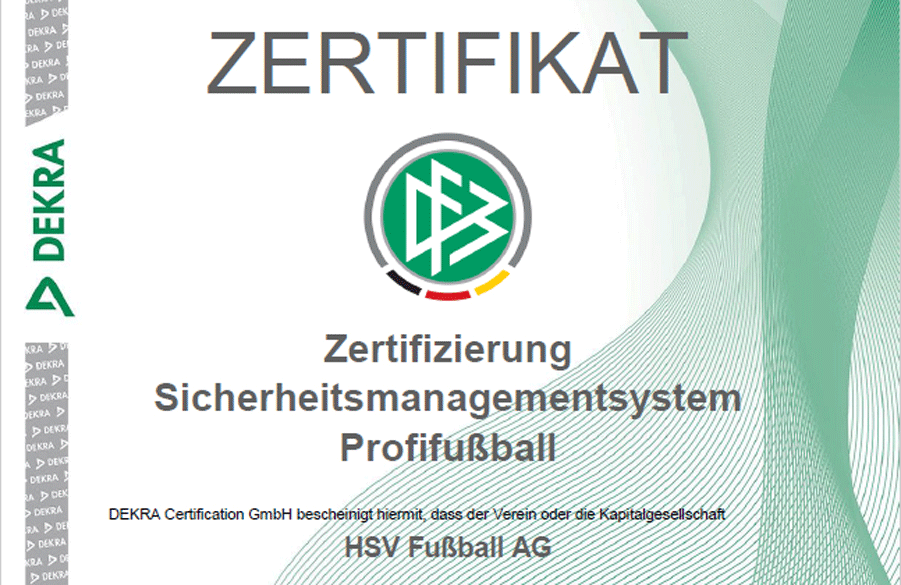 Mit diesem Zertifikat wurde der Hamburger SV ausgezeichnet.