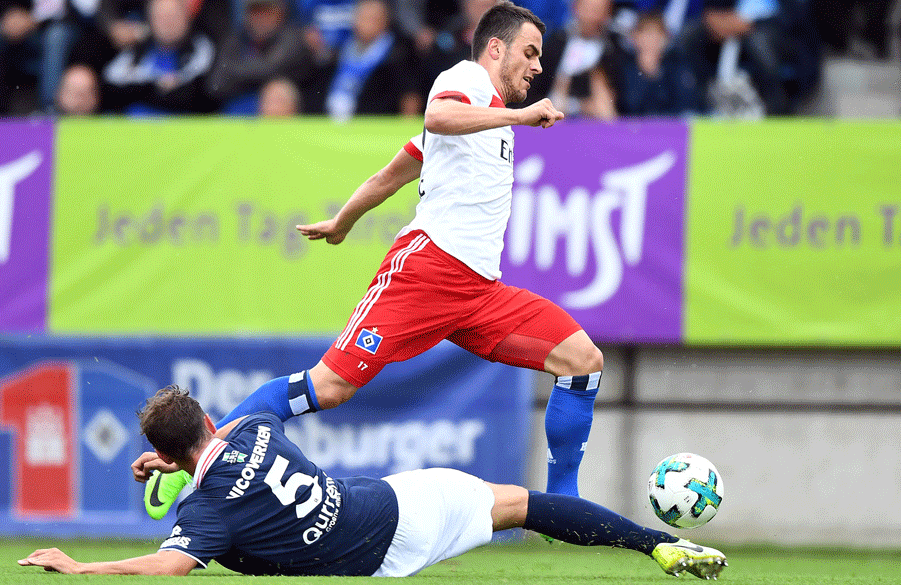 Filip Kostic in full flow: Hamburg’s left winger looked good during the first half.