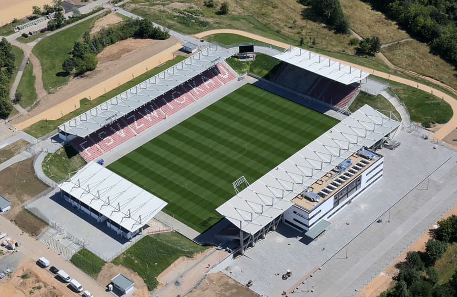 Das neue Stadion in Zwickau aus der Luftperspektive.