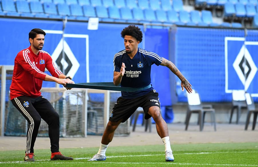Reha-Trainer Sebastian Capel und Mittelfeldmotor Jeremy Dudziak arbeiteten in den vergangenen Wochen intensiv am Comeback.