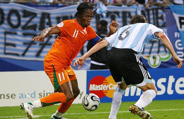 Didier Drogba represented Ivory Coast in a World Cup for the first time at the Volkspark, although his side would lose a tight game to Argentina.