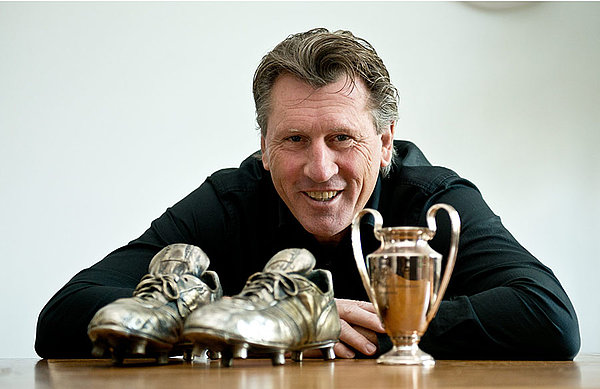 Great legacy: Manfred Kaltz with his silver-plated football boots and a replica of the European Champion Clubs' Cup in 2012.  