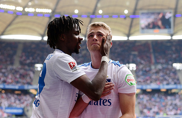 Fiete Arp was overcome with emotion after netting the third goal of the game.