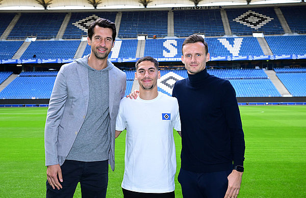 Gehen gemeinsam in die nächste HSV-Saison: Jonas Boldt, Ludovit Reis und Claus Costa (v.l.).