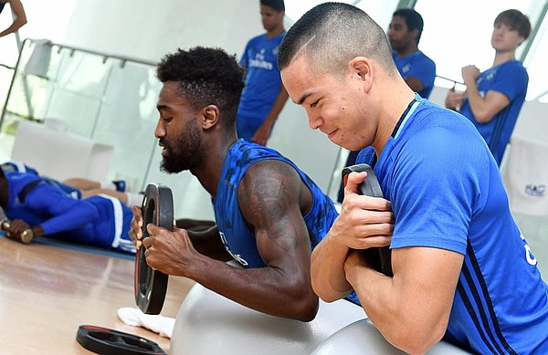 Bobby Wood pumping iron at the training complex.