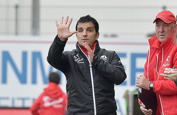 Man of action: Sandhausen’s head coach Kenan Kocak, who has been in charge since 2016, has a good reputation in German football. 