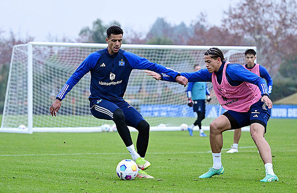 Centre-forwards Robert Glatzel and Andras Nemeth in training (from l.).