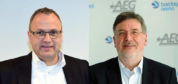 HSV-Vorstand Frank Wettstein (li.) und Barclaycard Arena-Geschäftsführer Uwe Frommhold 