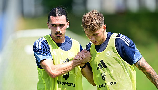 Rayan Philippe (l.) und Nicolai Remberg absolvierten ihre erste Trainingseinheit mit der Raute auf der Brust.