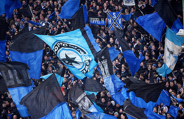 HSV fans fly the flag against arch rivals Bremen.