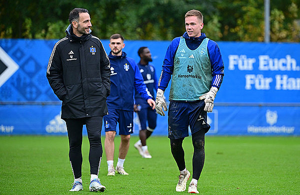 Beim HSV seit 2022 wieder vereint: Torwarttrainer Sven Höh und Matheo Raab. Beim HSV seit 2022 wieder vereint: Torwarttrainer Sven Höh und Matheo Raab.