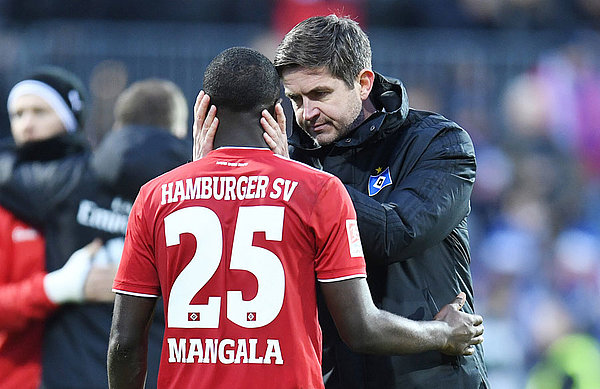 Ralf Becker tried to lift the spirit of his players after the full-time whistle. Ralf Becker tried to lift the spirit of his players after the full-time whistle.