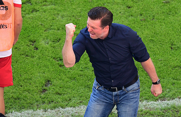Christian Titz celebrates his second win in his fifth Bundesliga game.