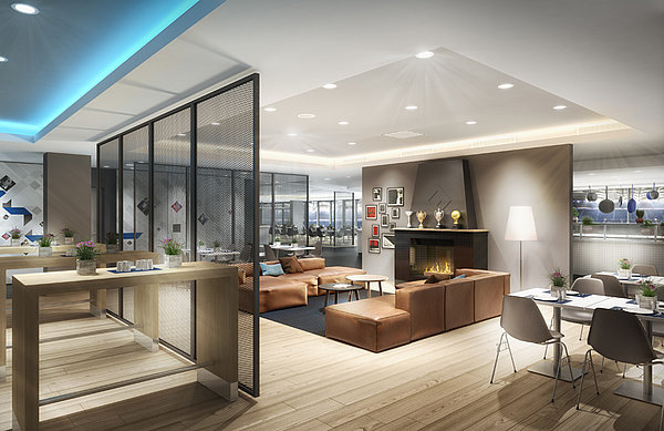 Die Event-Location in der Westtribüne hält auf 1.300 Quadratmetern auch einen Lounge-Bereich parat. Illustration zur Event-Location.