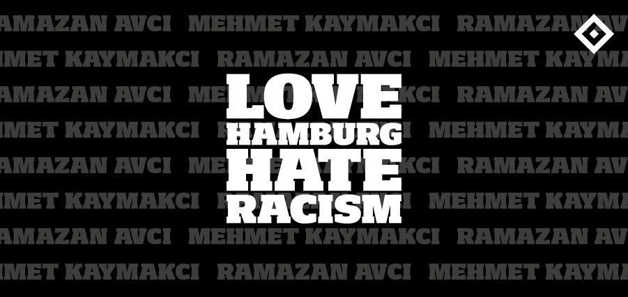 HSV-Fanprojekt - Neu am Fanprojekt-Stand im Stadion! Love Hamburg - Hate  Racism Aufkleber (20 Stk. 1€)