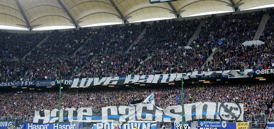 HSV-Fanprojekt - Neu am Fanprojekt-Stand im Stadion! Love Hamburg - Hate  Racism Aufkleber (20 Stk. 1€)